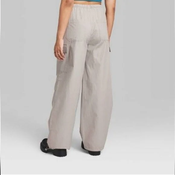 Women's Taupe High-Rise Cargo Parachute Pants - Picture 2 of 8